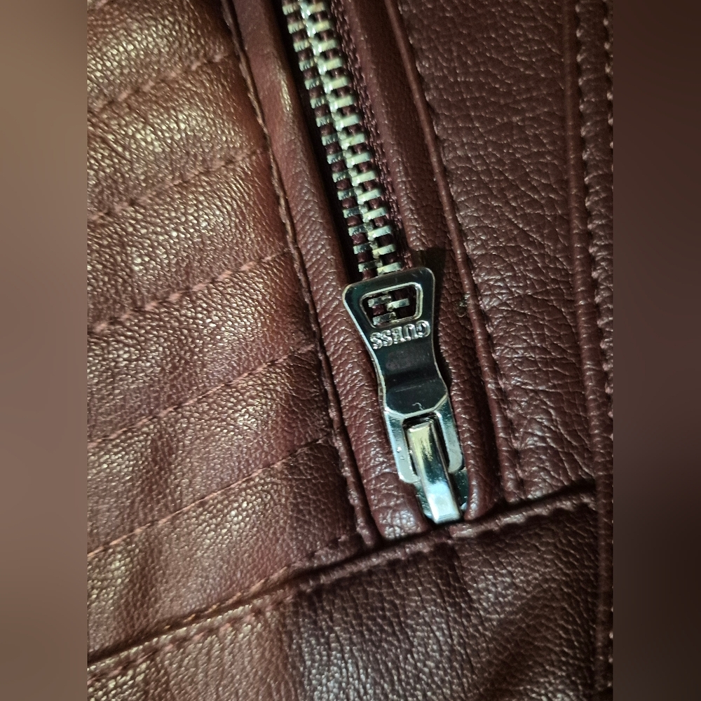 Guess x Wilson's Leather Women's Burgundy Cable-Knit Faux-Leather Jacket S - Picture 8 of 16